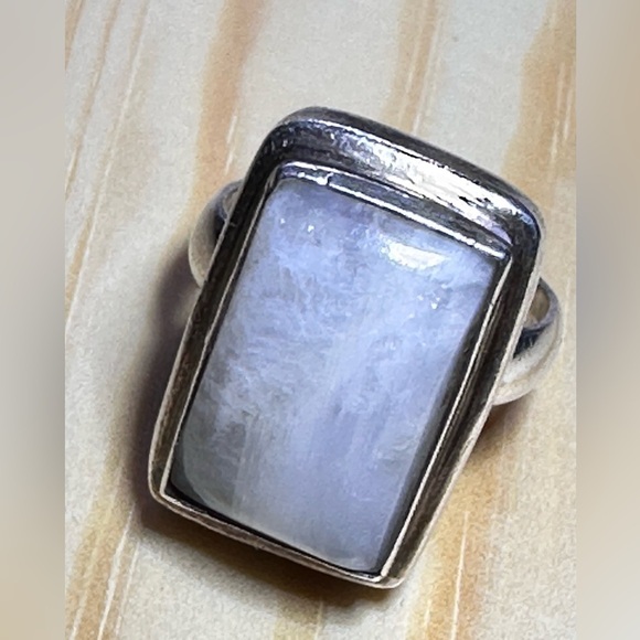 Sterling Silver RAINBOW Moonstone Ring Big Rectangular Genuine Gemstone 7.5 5493 - Picture 10 of 13